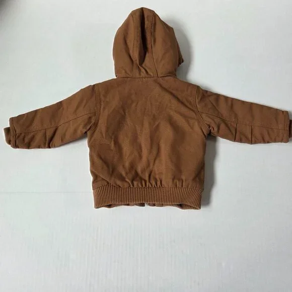 Carhartt Jacket Boys 6 Months Brown Canvas Hooded Insulated Active Jac CP8552